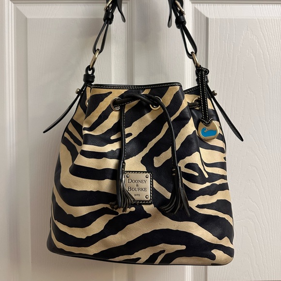Dooney & Bourke Handbags - Dooney & Bourke Zebra Print Shoulder Bag - Black and Tan